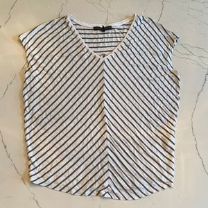 White House Black market green and white stripe V-neck cap sleeve T-shirt small